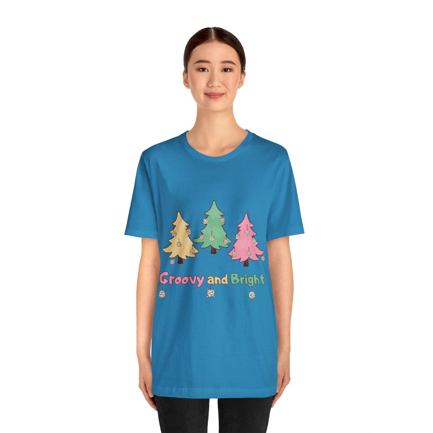 Pink Trees Farm Groovy and Bright Jingle Disco Ball on back - Unisex T-shirt