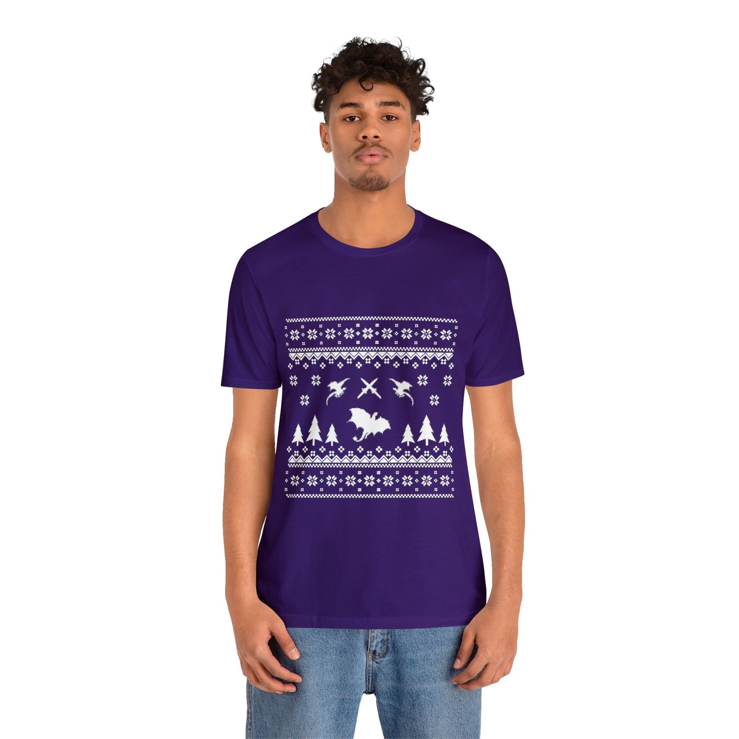 8-bit Fair Isle Dragon Christmas - Version 4 - Unisex T-shirt